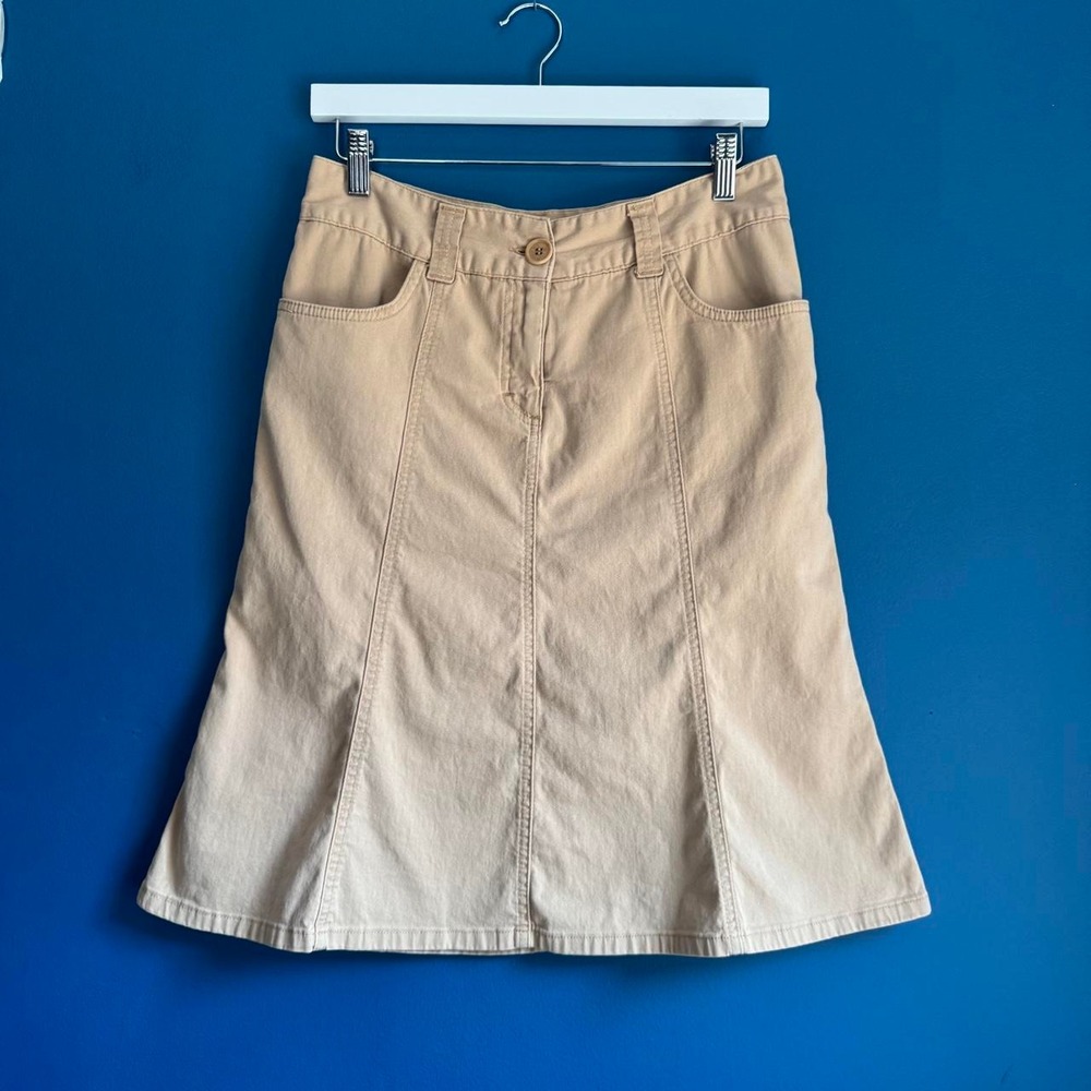 Y2K Tan Midi Skirt Women's Size 8 Tan Beige Flare Low Rise H&M Minimalist 2000s